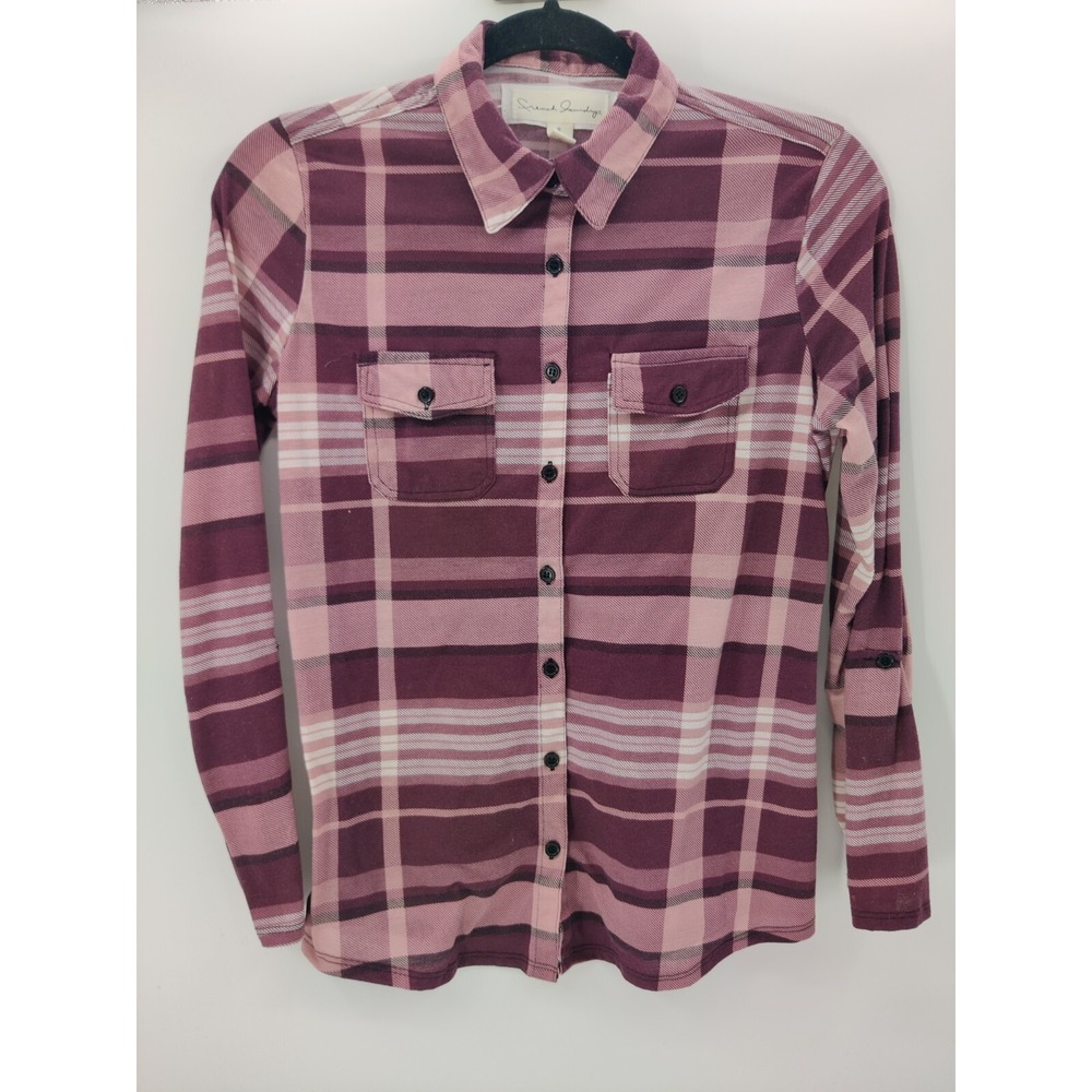 French Laundry‎ Womens Purple Pink Plaid Button Down Shirt Long Sleeve Small